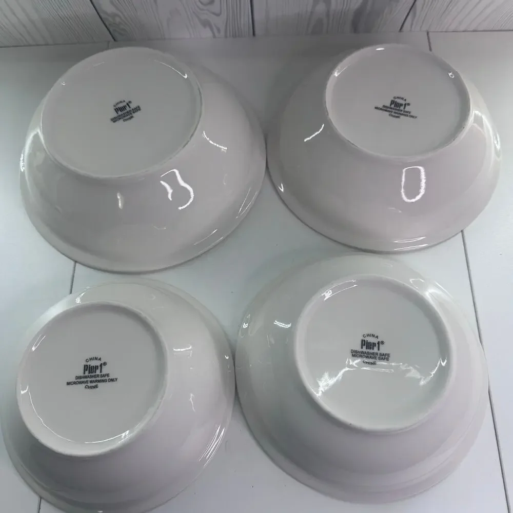 Vintage Pier 1 Imports White Nesting Mixing Bowls (4) Discontinued